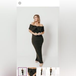 Strapless Ribbed knit Maxi Dress in Dark Olive Aston Worth Collective Label Sz S